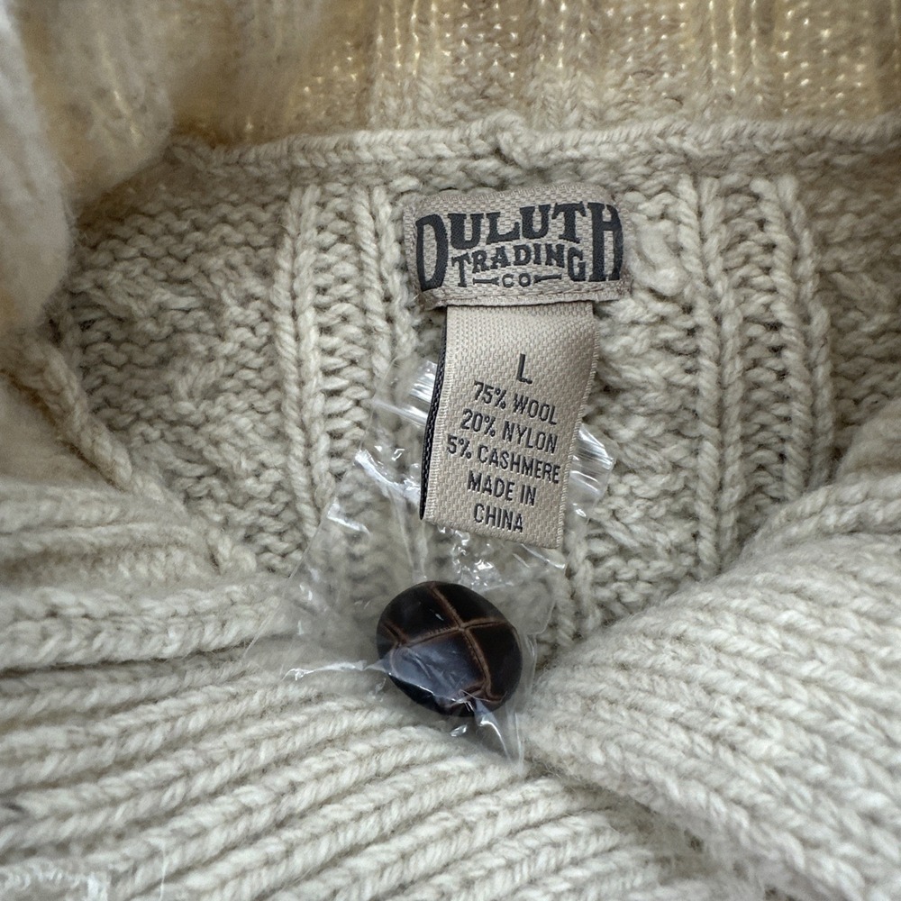 Duluth Trading Fisherman Cardigan Women's L Cream Wool Cashmere Cable Knit NWT - Picture 16 of 16